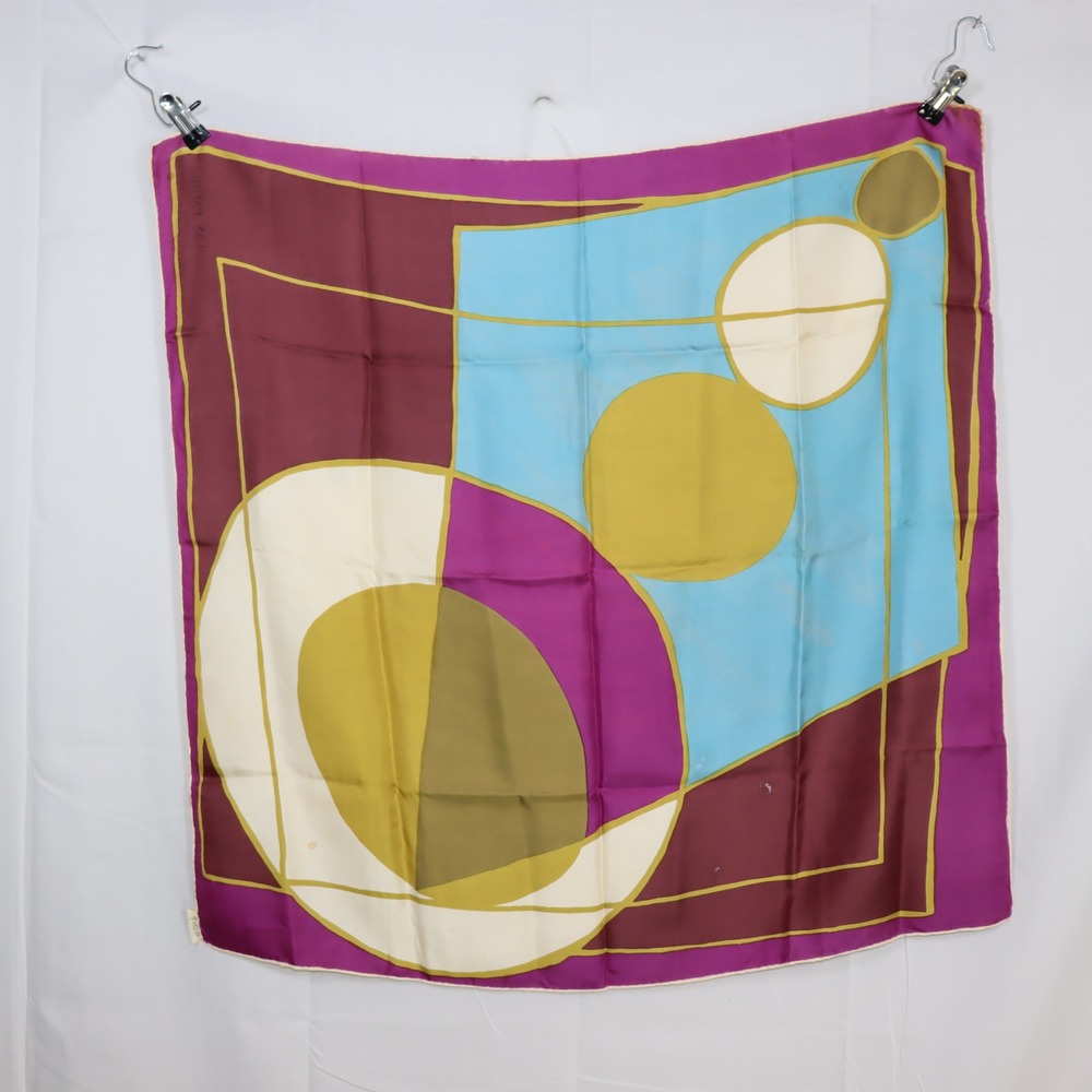 Jean Patou Silk Scarf 29x30 Multicolor Womens Geometric‎ Vintage Accessory
